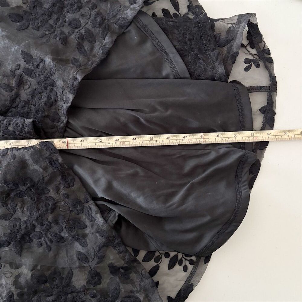 Lulus Be My Date Floral Embroidered High-Low Midi Dress Size L Black Puff Sleeve - Picture 11 of 13